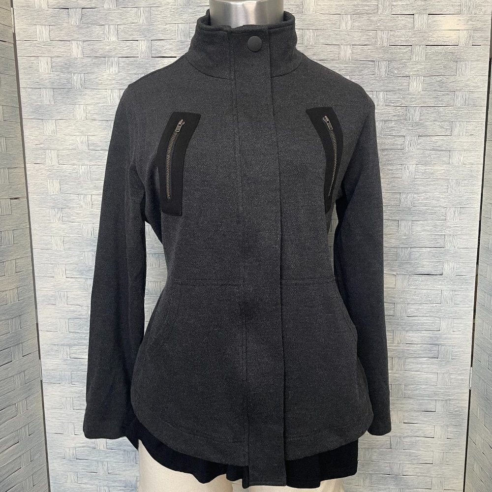 Cabi Jacket Small Charcoal Gray Zip Front with Mesh Back Detail and Belt